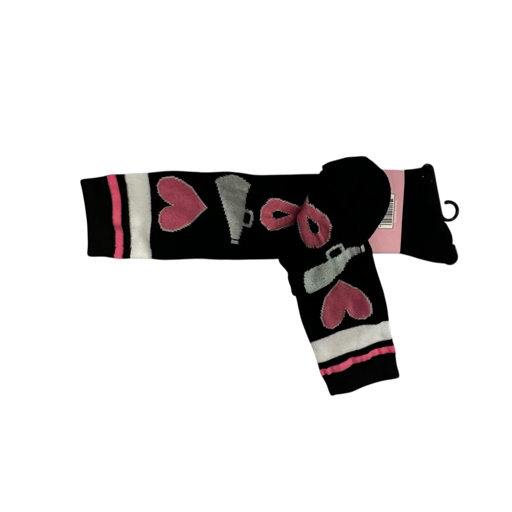 Breast Cancer Awareness Socks Cheerleader Heart Ribbon Black Pink Size 9-11 - Picture 5 of 11